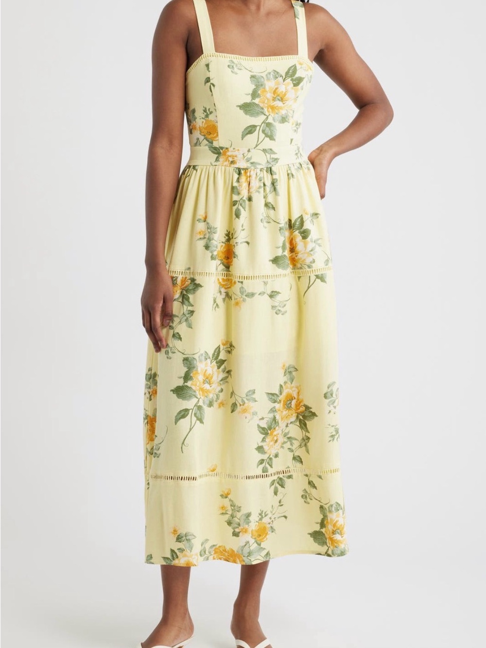 Moon River Yellow Floral Maxi Dress with Orange Rose Print